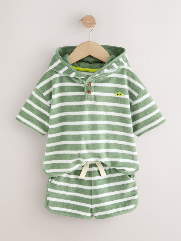 Sage Green Stripe 100% Cotton Toweling Set (3mths-7yrs)