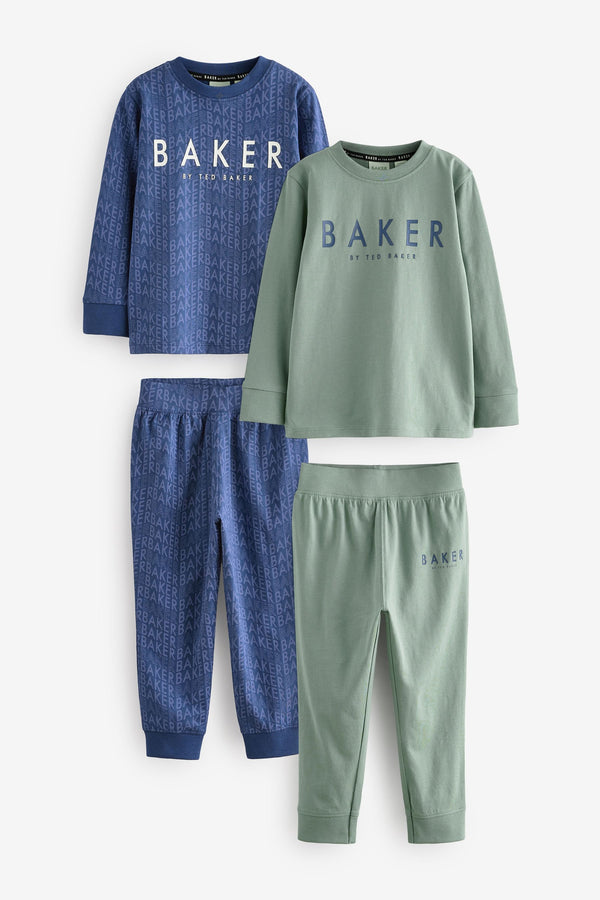 Baker by Ted Baker Blue/Green Long Sleeve 100% Cotton Pyjamas 2 Pack