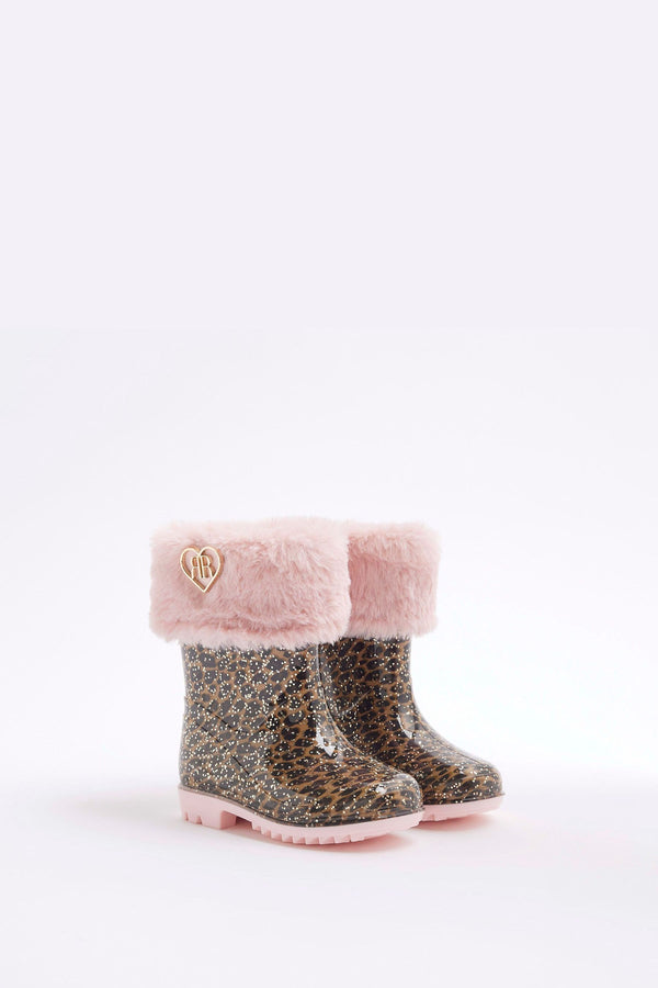 River Island Pink Girls Leopard Print Wellies Boots