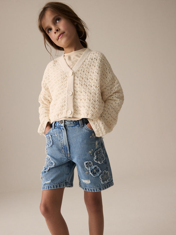 Ecru Knitted V-Neck Cardigan (3-16yrs)