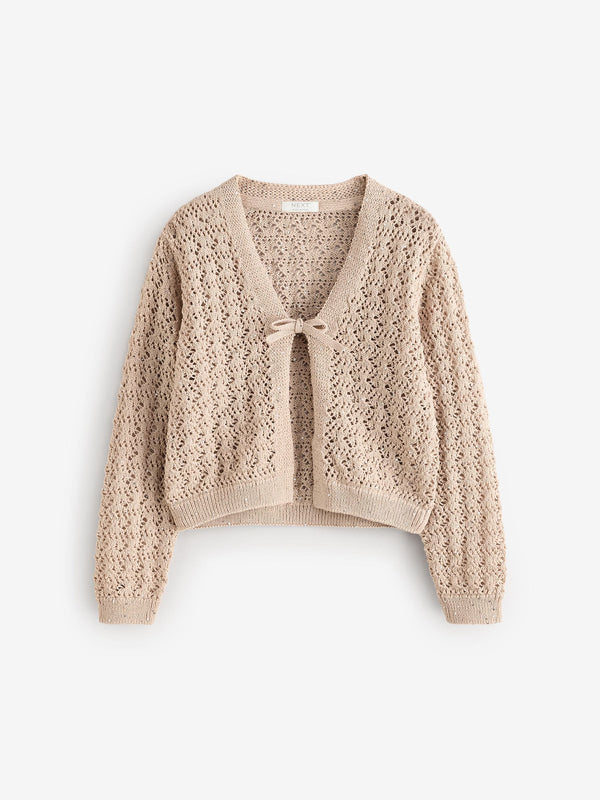 Ecru Sequin Tie Front Cardigan (3-16yrs)