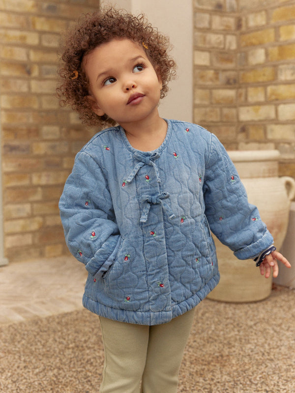 Blue Denim Quilt Rose Emb Jacket (3mths-7yrs)