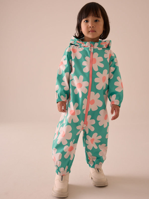 Green Floral Waterproof Hooded Puddlesuit (3mths-7yrs)