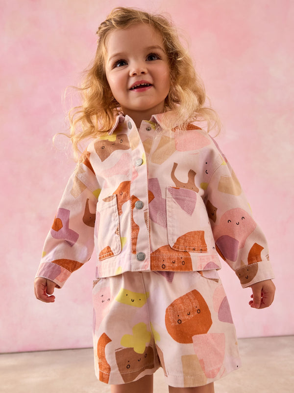 Multi Pastel 100% Cotton Printed Shacket and Shorts Set (3mths-7yrs)