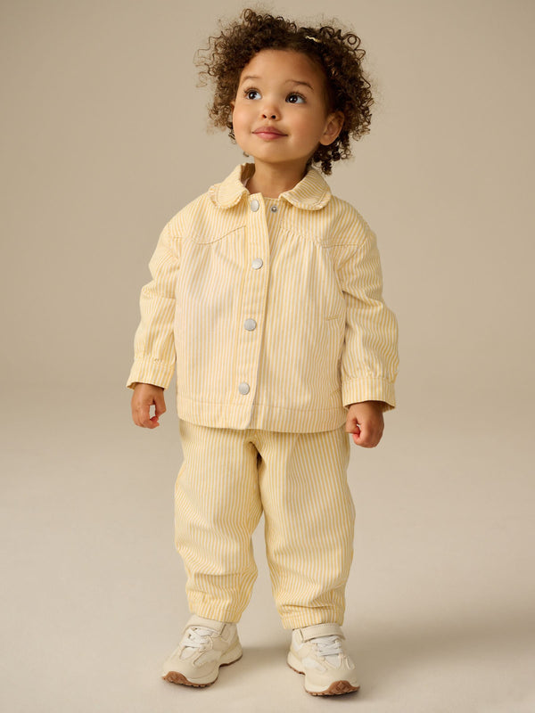 Ochre Yellow Stripe Shacket And Trousers 100% Cotton Set (3mths-7yrs)