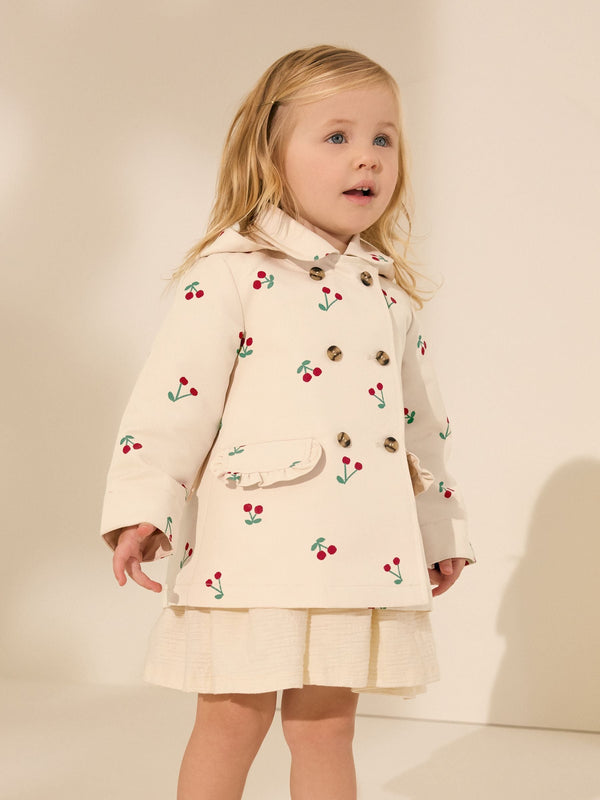 Neutral Cherry Printed Shower Resistant Trench Coat (3mths-7yrs)
