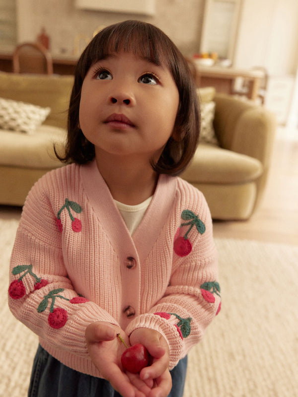 Pink Cherry V-Neck 100% Cotton Cardigan (3mths-7yrs)