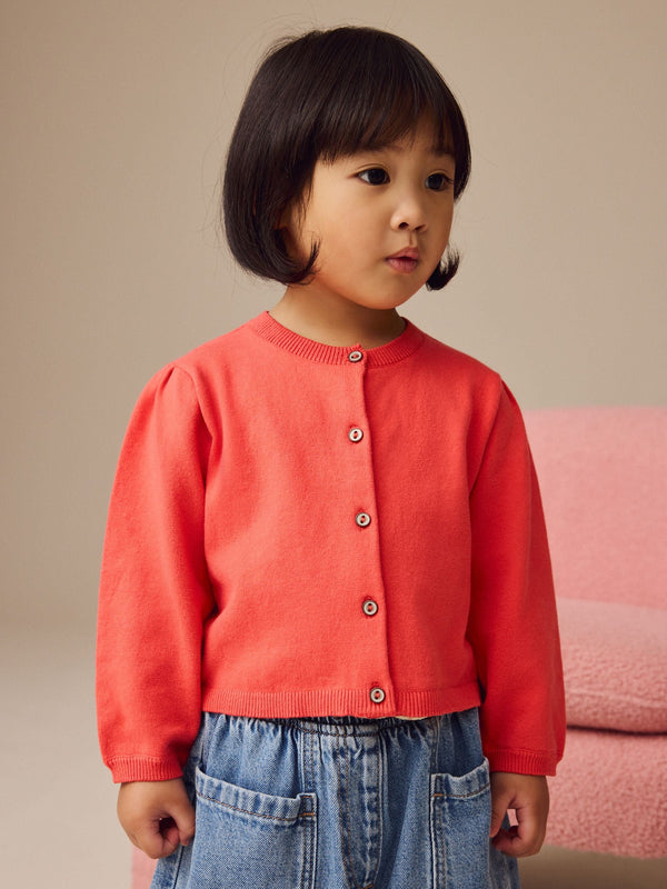 Red Pleated Sleeve Cardigan (3mths-10yrs)