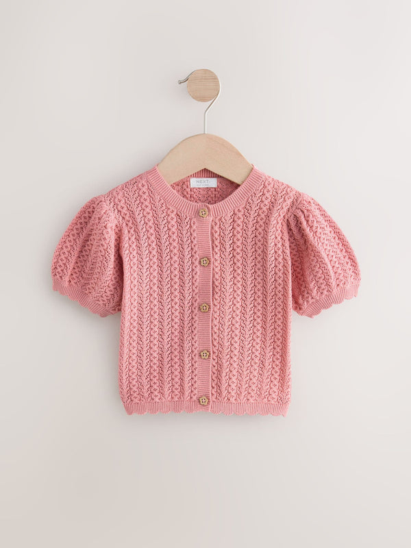 Pink 100% Cotton Pointelle Knitted Cardigan (3mths-7yrs)