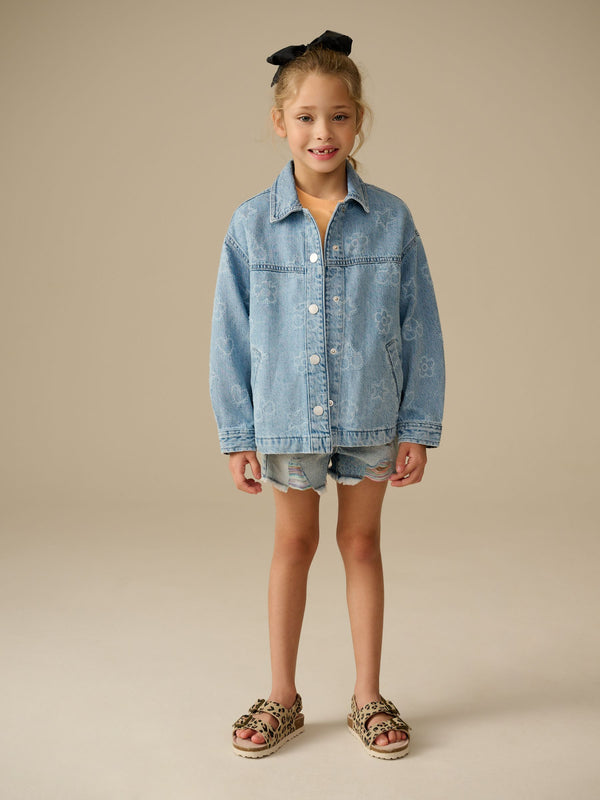 Mid Wash Denim 100% Cotton Tufted Shacket (3-16yrs)