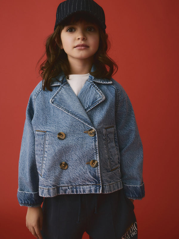 Mid Blue Denim 100% Cotton Trench Jacket (3-16yrs)