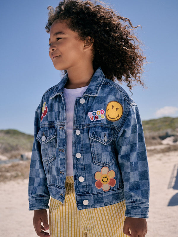 Blue Denim 100% Cotton Smiley World Denim Jacket (3-16yrs)