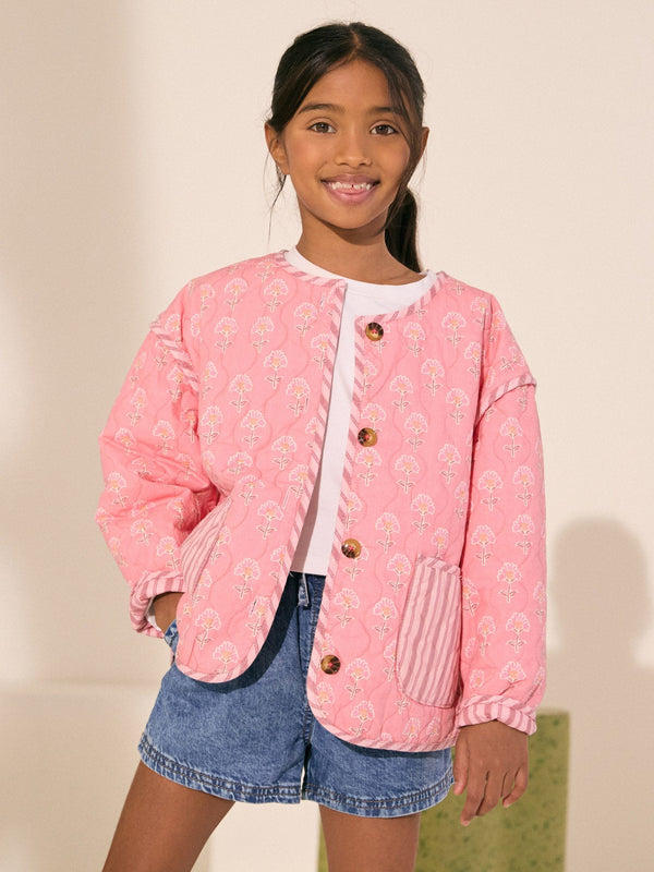 Pink Mixed Print Quilted Jacket (3-16yrs)