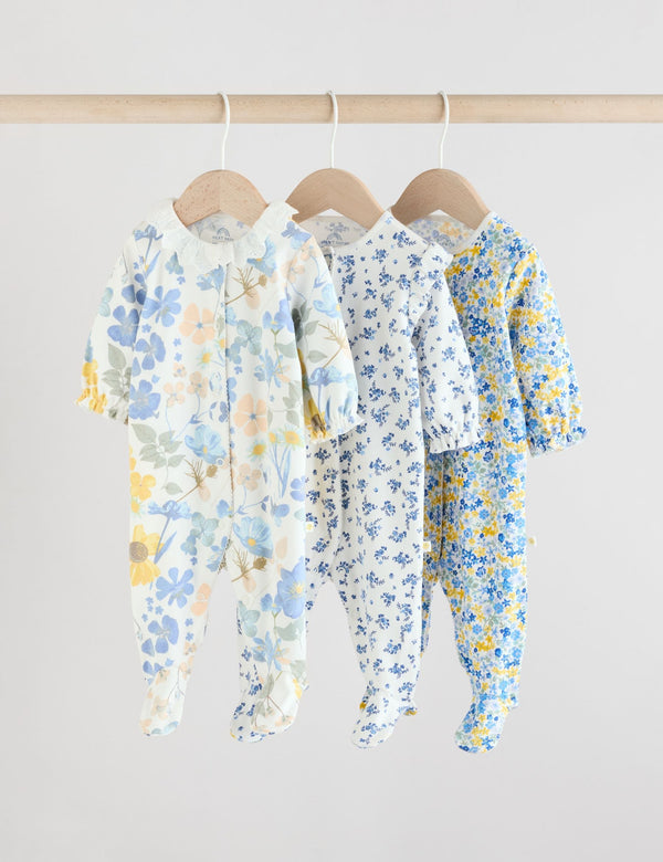 Blue Collar 3 Pack Baby Sleepsuits (0-2yrs)