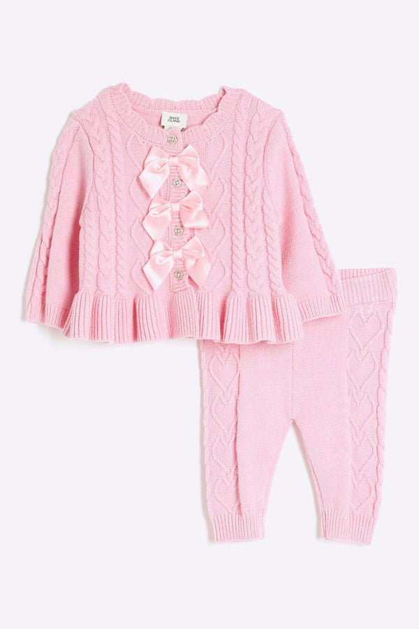 River Island Pink Baby Girls Knit Cardigan Set