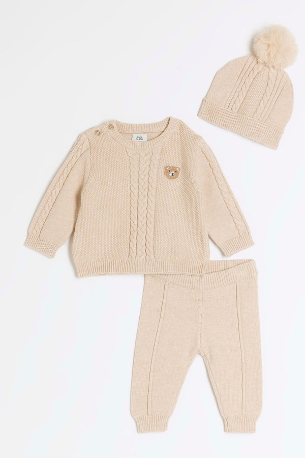 River Island Cable Knit Baby Boys 3 Piece Set