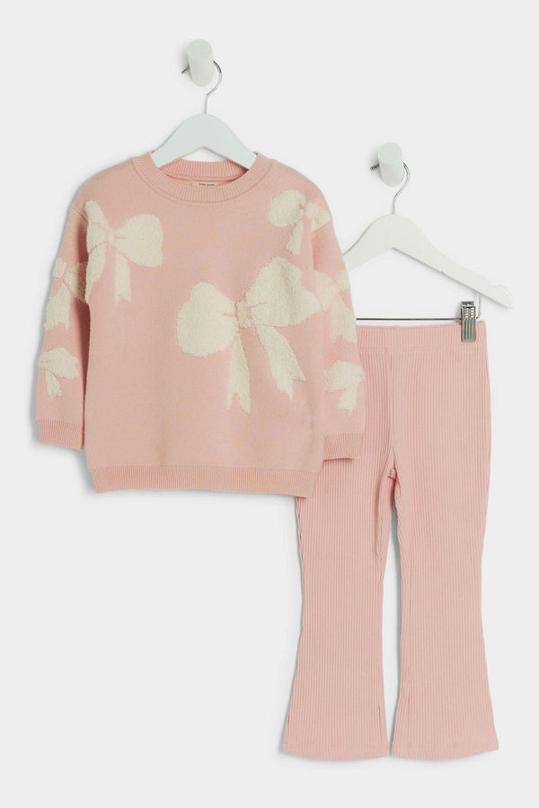 River Island Girls Boucle Bow Jumper and Leggings Set