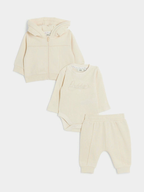 River Island Cream Baby Boys Hooded 100% Cotton Sweatshirts 3 Piece Set immediate