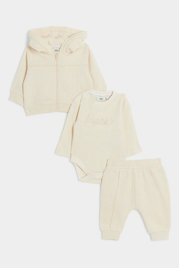 River Island Cream Baby Boys Hooded 100% Cotton Sweatshirts 3 Piece Set