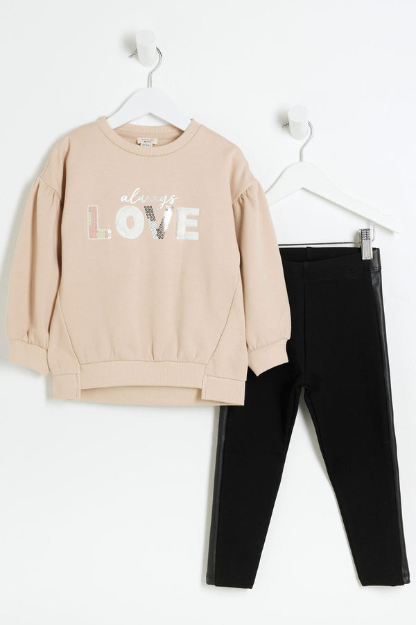 River Island Brown Girls Love Sweat and Leggings Set