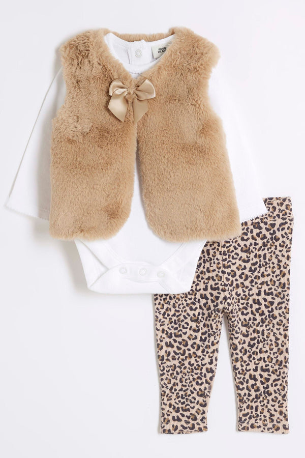 River Island Baby Girls Faux Fur Gilet 3 Piece Set