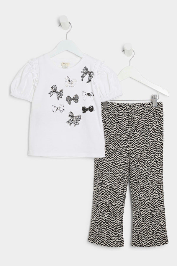 River Island Girls Bow T-Shirt and Kickflare Set