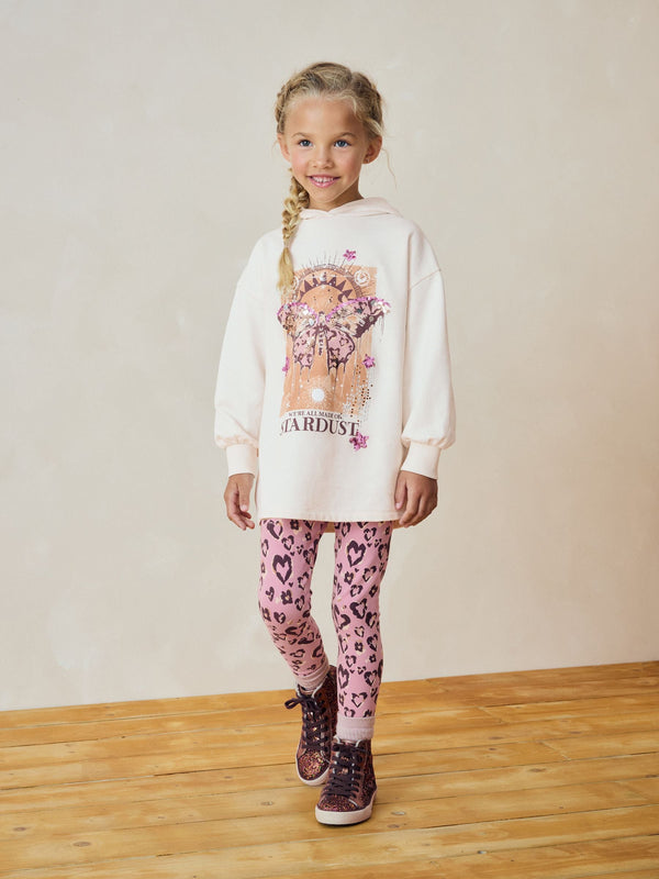 Ecru/Pink Sequin Butterfly 100% Cotton Hoodie and Leggings Set (3-16yrs)