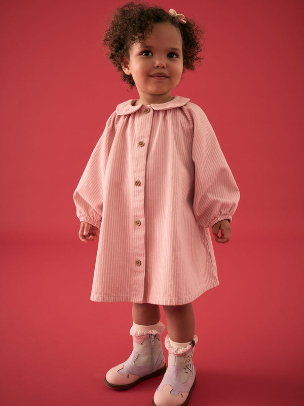 Pink Stripe Print 100% Cotton Shirt Dress (3mths-8yrs)