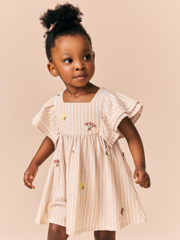 Neutral Stripe Angel Sleeve Summer Dress (3mths-8yrs)