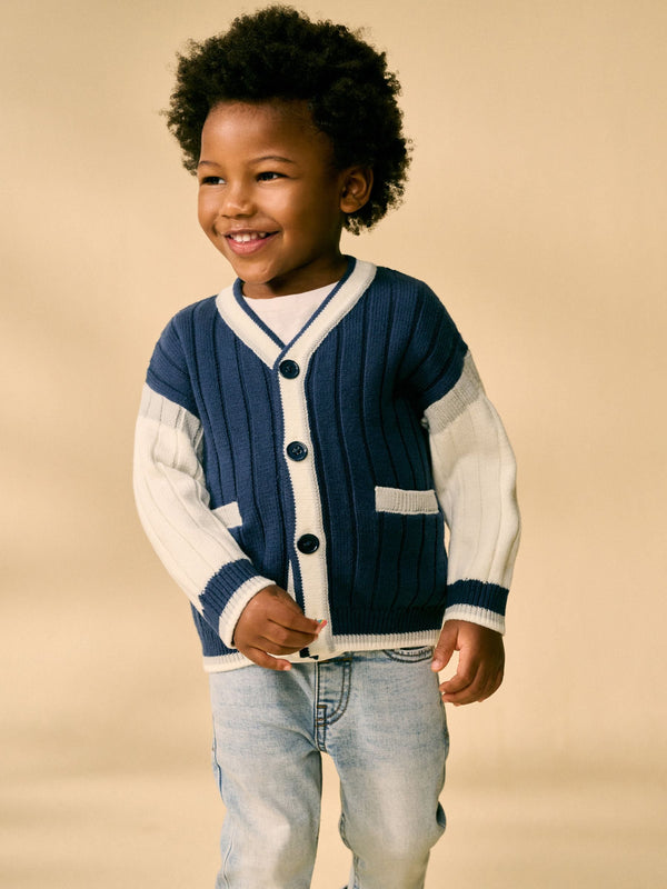 Navy Blue Varsity Knitted Cardigan (3mths-7yrs)