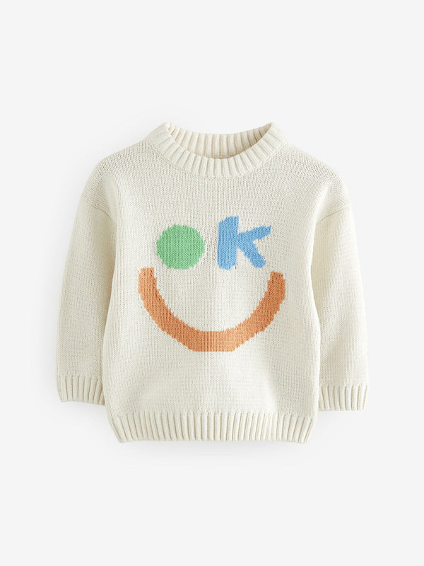 Ecru OK Smile Knitted Crew Neck Jumper (3mths-7yrs)