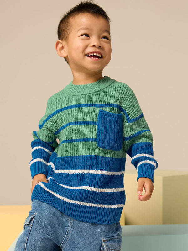 Blue/Green Stripe Crew Neck Knitted Jumper (3mths-7yrs)