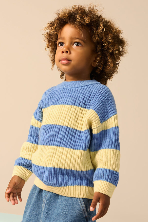 Yellow/Blue Stripe Knitted Crew Neck Jumper (3mths-7yrs)