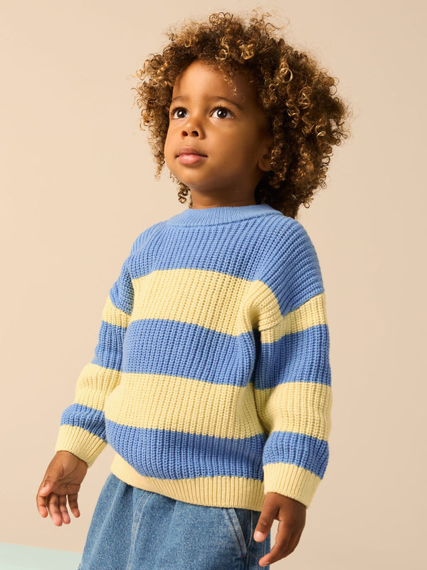 Yellow/Blue Stripe Knitted Crew Neck Jumper (3mths-7yrs)