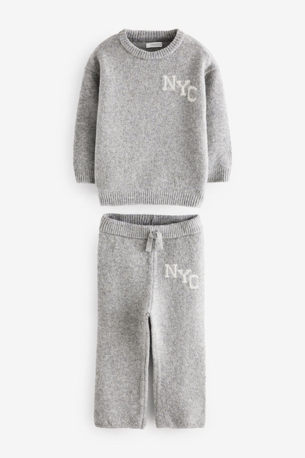 Grey Knitted NYC Varsity Jumper and Joggers Set (3mths-7yrs)