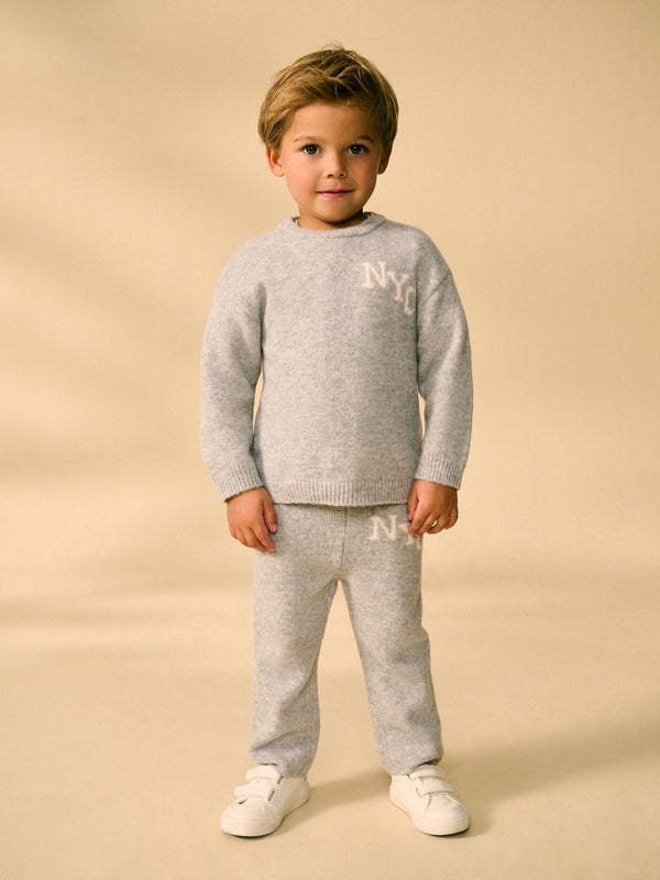 Grey Knitted NYC Varsity Jumper and Joggers Set (3mths-7yrs)