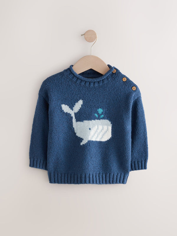 Navy Blue Whale Knitted Jumper (3mths-7yrs)