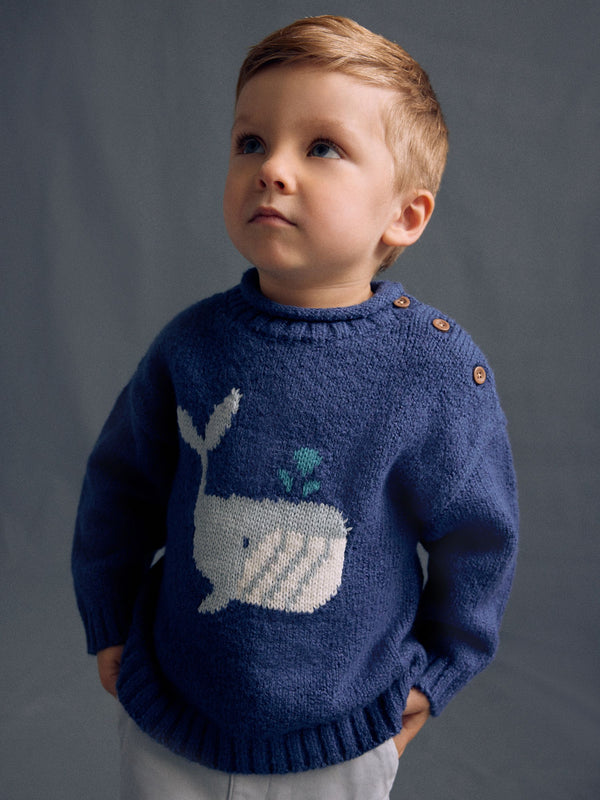 Navy Blue Whale Knitted Jumper (3mths-7yrs)