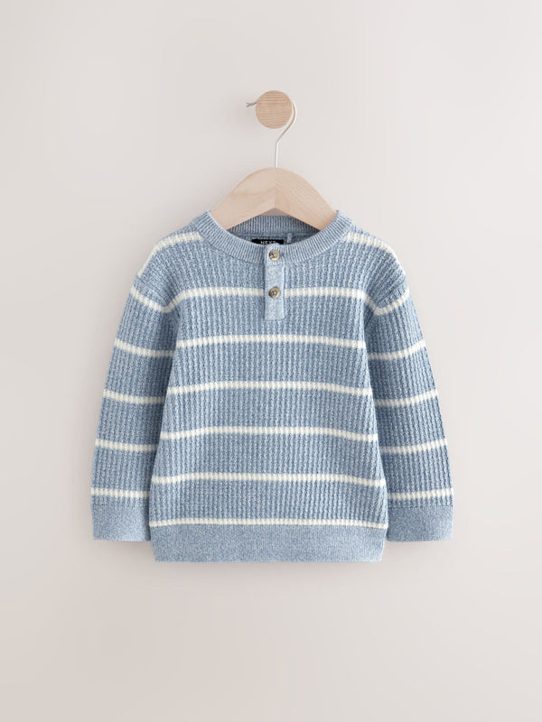 Blue Stripe Knitted Henley Jumper (3mths-7yrs)