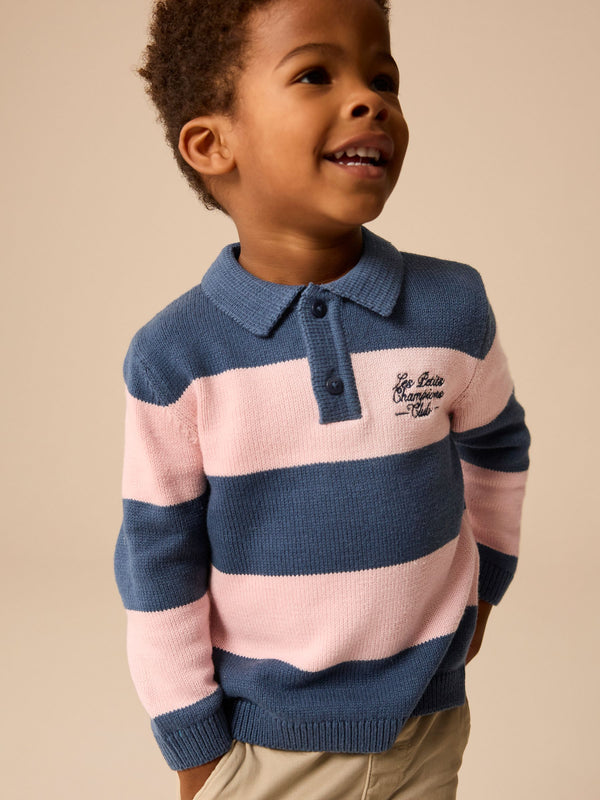 Navy Blue/Pink Stripe Knitted Rugby Shirt (3mths-7yrs)