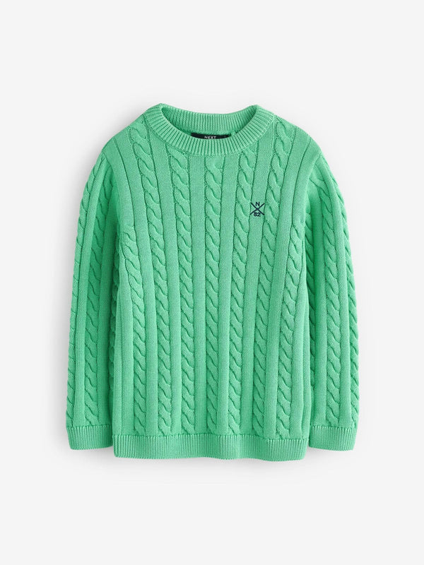 Green Cable Knit Crew Neck 100% Cotton Jumper (3-16yrs)