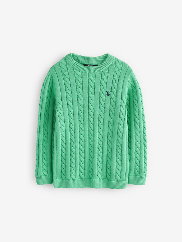 Green Cable Knit Crew Neck Jumper (3-16yrs)