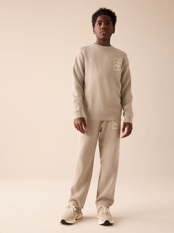 Neutral Knitted Crew Neck Jumper and Joggers Set (3-16yrs)