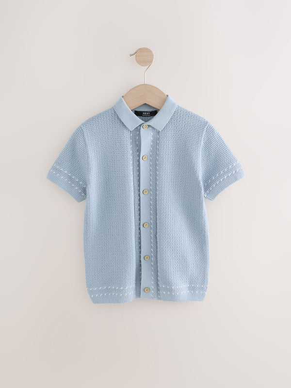 Light Blue 100% Cotton Short Sleeve Knitted Polo Shirt (3-16yrs)