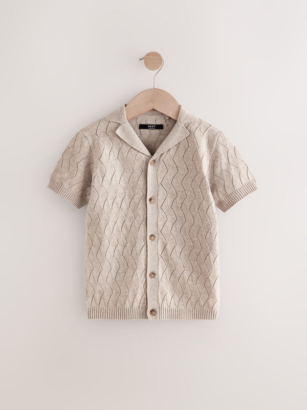 Neutral Knitted Revere Collar Polo Shirt (3-16yrs)