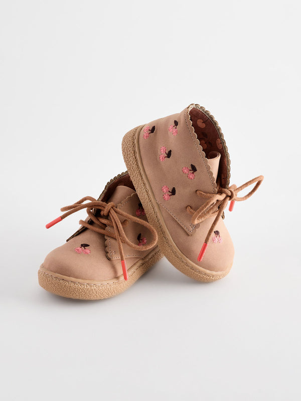 Tan Brown Embroidered Cupsole Boots