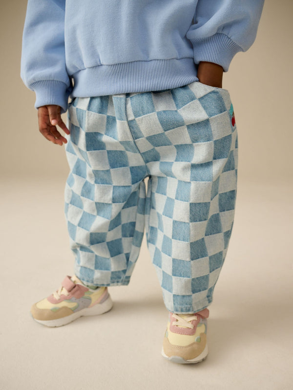 Denim Checkerboard Barrel 100% Cotton Jeans (3mths-7yrs)