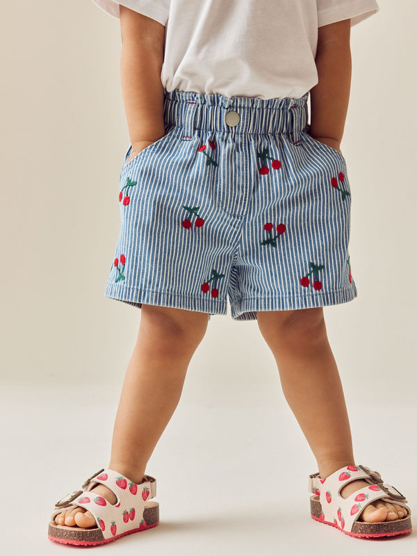 Stripe Cherry Denim 100% Cotton Shorts (3mths-7yrs)