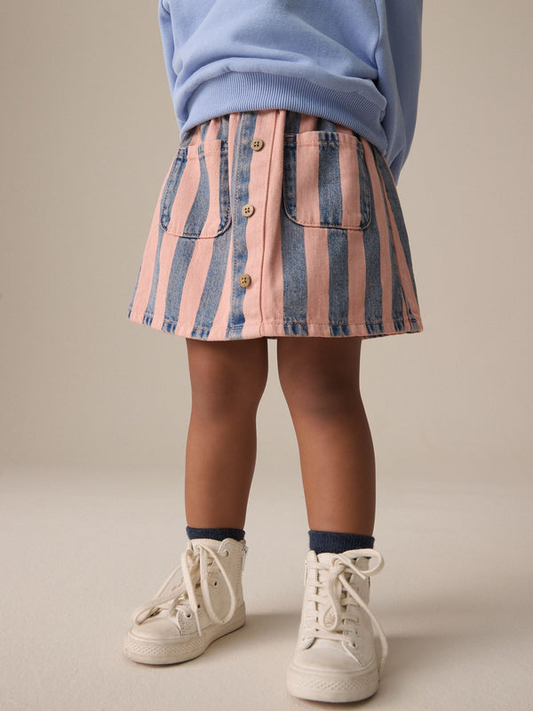 Denim Pink 100% Cotton Stripe Skirt (3mths-7yrs)