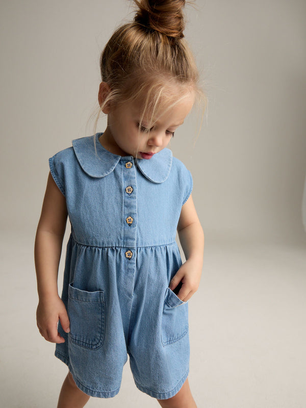 Denim Shirt Collar Playsuit (3mths-7yrs)
